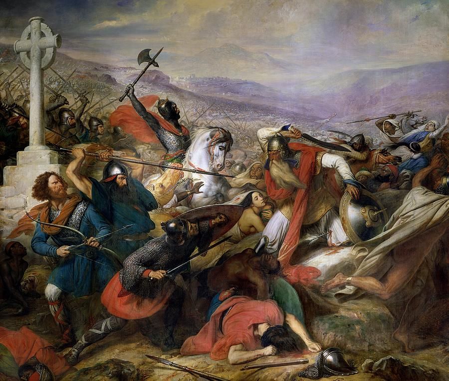 Tableau du XIXème de Jean Steuben représentant Charles Martel à Poitiers en 632.